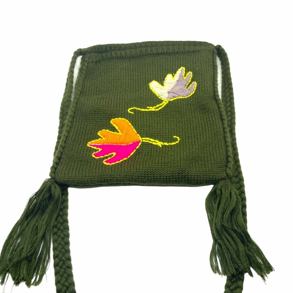 Knit Purse Handbag Fall Leaf Comeco Women's Olive Retro Embroidered Tasseled